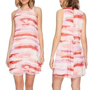 Calvin Klein Watercolor Art Pink Purple Sleeveless Trapeze Mini Shift Dress
